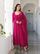 Floral Printed Knee Length Elbow Length Sleeves Round Neck Kurti And Palazzo Set With Net Dupatta-HFXMA-A4-PINK